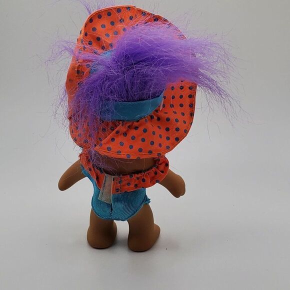 Vintage TNT Troll Doll Purple Hair With Swimsuit & Hat Green Eyes 6" 1991 - Picture 4 of 7